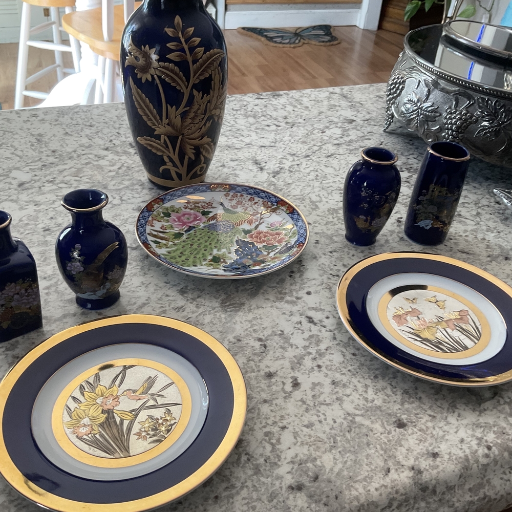 Authentic Japanese Chokin Art Cobalt Blue 24 Kt Gold Enlay - Picture 6 of 16